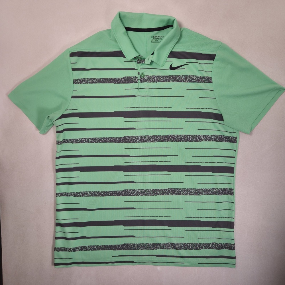 Nike Golf Dri Fit Standard Fit Polo Shirt Lime Green Graphic Stripe Mens Large